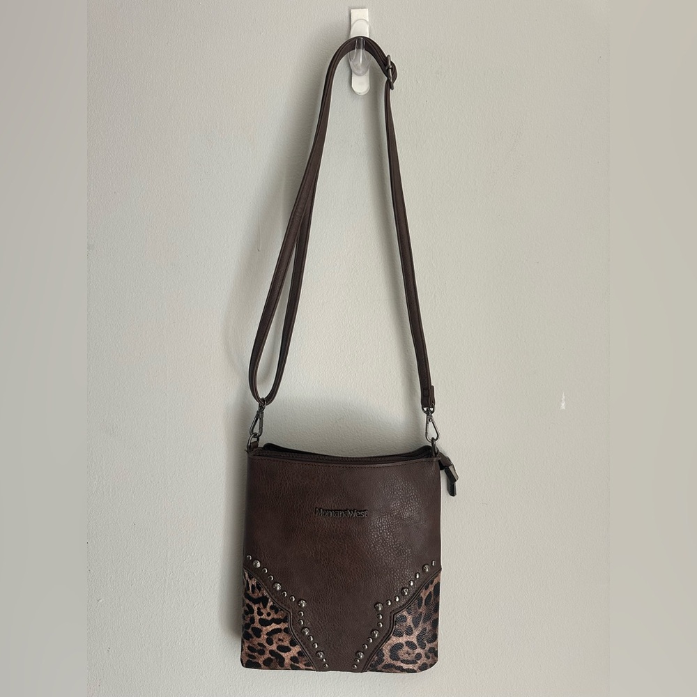 Montana West Brown Crossbody Bag with Animal Print Accents